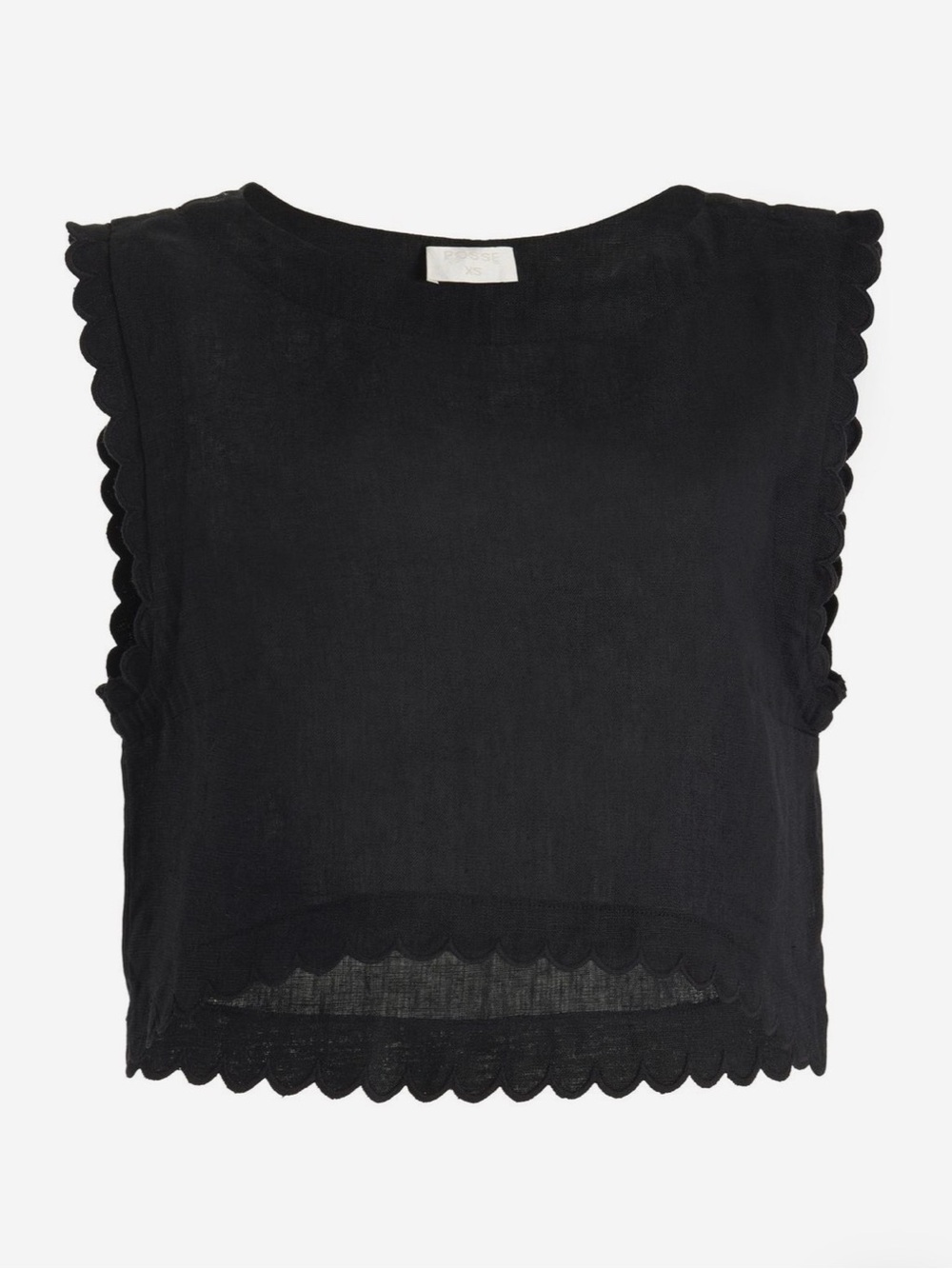 Posse Zayla linen Scallop-Trim Sleeveless Crop Top